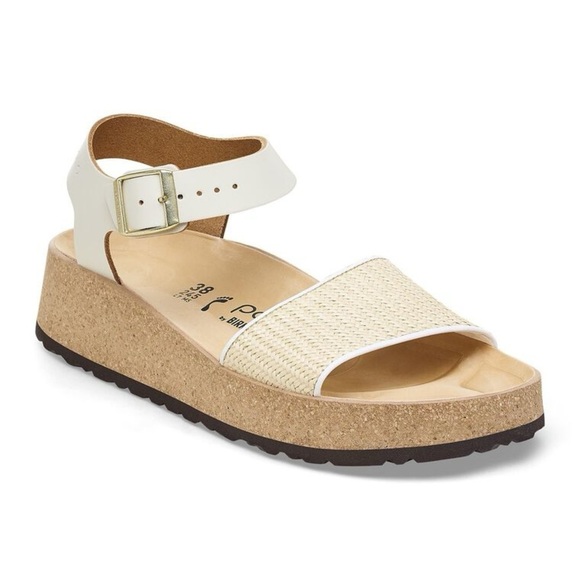 Birkenstock Papillio White and Tan Wedge Strappy Sandals Size 40, NEW - Picture 2 of 16